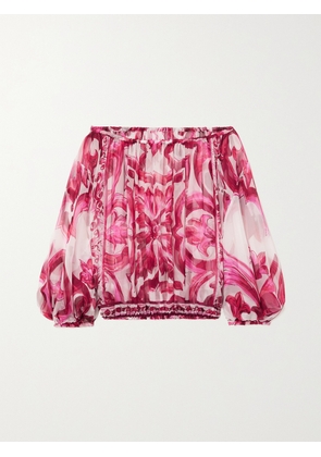 Dolce & Gabbana - Maiolica Off-the-shoulder Printed Silk-georgette Top - Pink - IT36,IT38,IT40,IT42,IT44,IT46,IT48,IT50