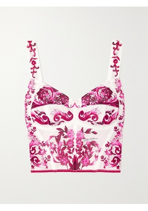 Dolce & Gabbana - Maiolica Floral-print Mesh Bustier Top - Pink - IT36,IT38,IT40,IT42,IT44,IT46,IT48,IT50