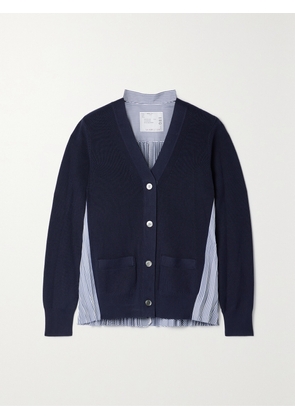 Sacai - Cotton And Pleated Striped Poplin Cardigan - Blue - 1,2,3,4