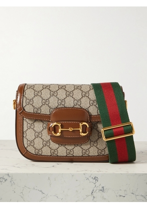 Gucci - Horsebit 1955 Mini Leather-trimmed Printed Coated-canvas Shoulder Bag - Brown - One size