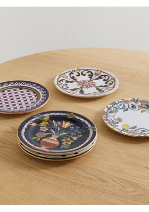 La DoubleJ - Set Of Six Gold-plated Porcelain Dessert Plates - Multi - One size