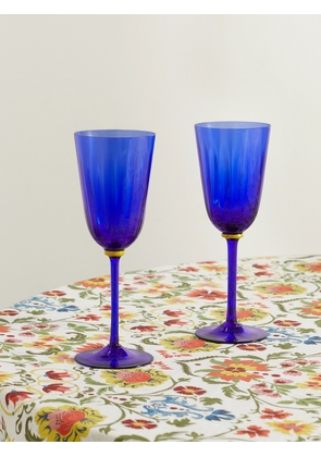 La DoubleJ - Rainbow Set Of Two Murano Wine Glasses - Blue - One size