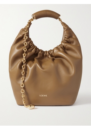 LOEWE - Squeeze Small Chain-embellished Gathered Leather Shoulder Bag - Brown - One size