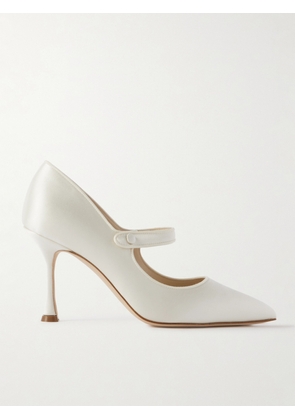 Manolo Blahnik - Campari Bridal 90 Grosgrain-trimmed Satin Mary Jane Pumps - Cream - IT35,IT35.5,IT36,IT36.5,IT37,IT37.5,IT38,IT38.5,IT39,IT39.5,IT40,IT40.5,IT41,IT41.5,IT42