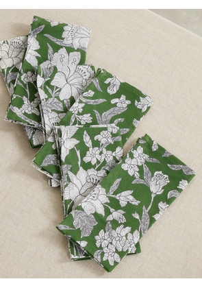 La DoubleJ - Set Of Six Floral-print Linen Napkins - Green - One size
