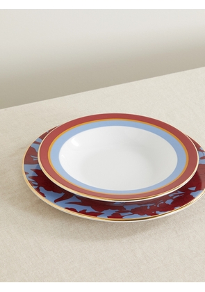 La DoubleJ - Gold-plated Porcelain Soup And Dinner Plate Set - Red - One size