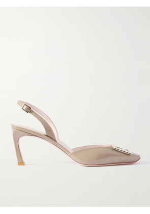 Roger Vivier - Trompette 70 Patent-leather Slingback Pumps - Neutrals - IT35,IT35.5,IT36,IT36.5,IT37,IT37.5,IT38,IT38.5,IT39,IT39.5,IT40,IT40.5,IT41,IT41.5,IT42