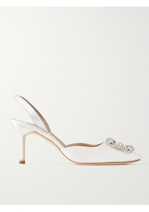 Manolo Blahnik - Hangisli 70 Crystal-embellished Satin Slingback Pumps - White - IT35,IT36,IT36.5,IT37,IT37.5,IT38,IT38.5,IT39,IT39.5,IT40,IT40.5,IT41,IT41.5,IT42,IT43