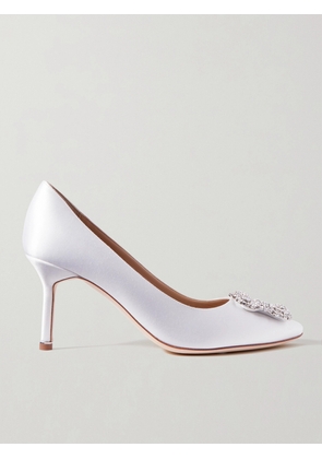 Manolo Blahnik - Hangisi 70 Crystal-embellished Satin Pumps - White - IT35,IT36,IT36.5,IT37,IT37.5,IT38,IT38.5,IT39,IT39.5,IT40,IT40.5,IT41,IT41.5,IT42,IT42.5,IT43
