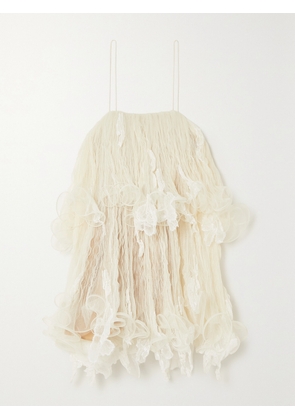 Danielle Frankel - Wendell Tiered Ruffled Lace And Tulle Mini Dress - Ivory - US0,US2,US4,US6,US8,US10