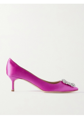 Manolo Blahnik - Hangisi 50 Crystal-embellished Satin Pumps - Pink - IT34,IT34.5,IT35,IT35.5,IT36,IT36.5,IT37,IT37.5,IT38,IT38.5,IT39,IT39.5,IT40,IT40.5,IT41,IT41.5,IT42,IT42.5,IT43
