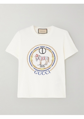 Gucci - Embroidered Cotton-jersey T-shirt - White - XXS,XS,S,M,L,XL,XXL