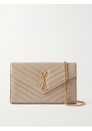 SAINT LAURENT - Cassandre Chain Matelassé Textured-leather Wallet - Neutrals - One size