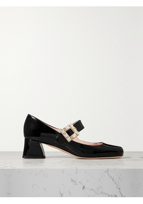 Roger Vivier - Très Vivier 45 Crystal-embellished Patent-leather Mary Jane Pumps - Black - IT35,IT35.5,IT36,IT36.5,IT37,IT37.5,IT38,IT38.5,IT39,IT39.5,IT40,IT40.5,IT41,IT41.5,IT42