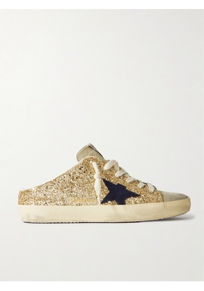 Golden Goose - Super-star Sabot Distressed Leather-trimmed Glittered Suede Slip-on Sneakers - IT35,IT36,IT37,IT38,IT39,IT40,IT41,IT42