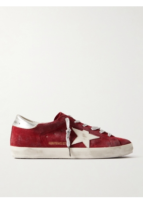 Golden Goose - Super-star Distressed Metallic Leather-trimmed Suede Sneakers - Red - IT35,IT36,IT37,IT38,IT39,IT40,IT41,IT42