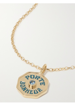 Marlo Laz - Mini Porte Bonheur Coin 14-karat Gold, Enamel And Aquamarine Necklace - One size