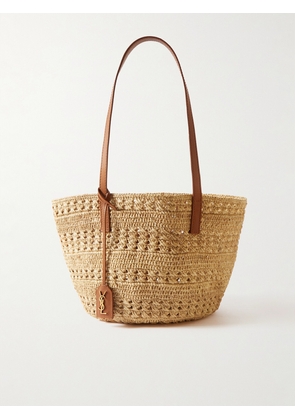 SAINT LAURENT - Small Panier Leather-trimmed Raffia Tote - Neutrals - One size