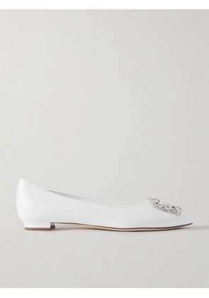 Manolo Blahnik - Hangisi 10 Crystal-embellished Leather Point-toe Flats - White - IT35,IT35.5,IT36,IT36.5,IT37,IT37.5,IT38,IT38.5,IT39,IT39.5,IT40,IT40.5,IT41,IT42,IT43