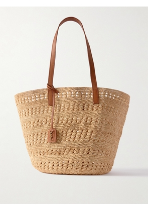 SAINT LAURENT - Panier Medium Leather-trimmed Raffia Tote - Neutrals - One size