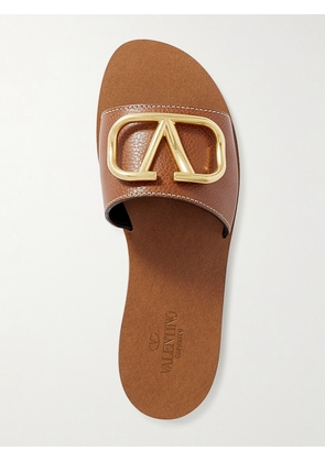 Valentino Garavani - Valentino Garavani Vlogo Textured-leather Slides - Brown - IT35,IT36,IT36.5,IT37,IT37.5,IT38,IT38.5,IT39,IT39.5,IT40,IT40.5,IT41,IT41.5,IT42