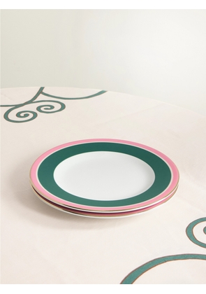 La DoubleJ - Set Of Two 26cm Printed Gold-plated Porcelain Dessert Plates - Green - One size