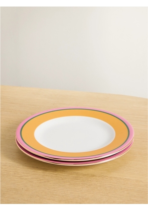 La DoubleJ - Set Of Two Gold-plated Painted Porcelain Dinner Plates - Yellow - One size