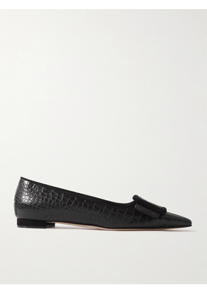 Manolo Blahnik - Maysale 10 Buckled Suede-trimmed Croc-effect Leather Point-toe Flats - Black - IT35,IT36,IT36.5,IT37,IT37.5,IT38,IT38.5,IT39,IT39.5,IT40,IT40.5,IT41,IT41.5,IT42,IT43