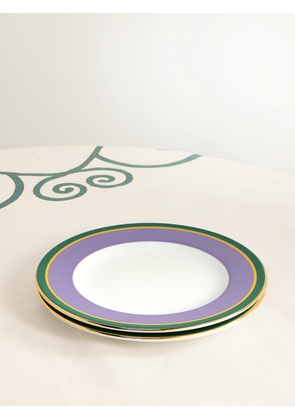 La DoubleJ - Set Of Two Gold-plated Painted Porcelain Dinner Plates - Purple - One size