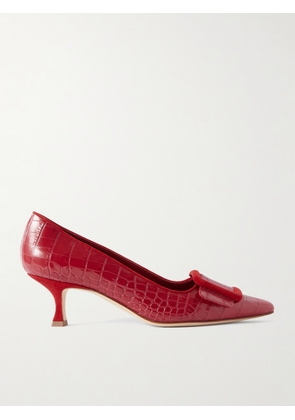 Manolo Blahnik - Maysale 50 Buckled Suede-trimmed Croc-effect Leather Pumps - Red - IT35,IT36,IT36.5,IT37,IT37.5,IT38,IT38.5,IT39,IT39.5,IT40,IT40.5,IT41,IT41.5,IT42,IT43