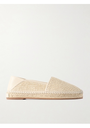 Manolo Blahnik - Espadra Collapsible-heel Leather-trimmed Raffia Espadrilles - White - IT36,IT36.5,IT37,IT37.5,IT38,IT38.5,IT39,IT39.5,IT40,IT40.5,IT41,IT41.5