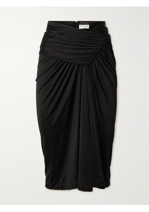 SAINT LAURENT - Asymmetric Draped Jersey Midi Skirt - Black - FR 36,FR 38,FR 40,FR 42