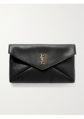 SAINT LAURENT - Cassandre Large Envelope Textured-leather Clutch - Black - One size