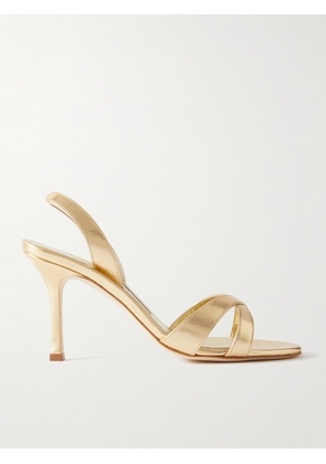 Manolo Blahnik - Callasli 90 Metallic Leather Slingback Sandals - Gold - IT34,IT34.5,IT35,IT35.5,IT36,IT36.5,IT37,IT37.5,IT38,IT38.5,IT39,IT39.5,IT40,IT40.5,IT41,IT41.5,IT42,IT43