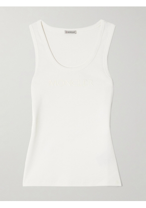 Moncler - Embroidered Ribbed Stretch-cotton Tank - White - xx small,x small,small,medium,large,x large,xx large
