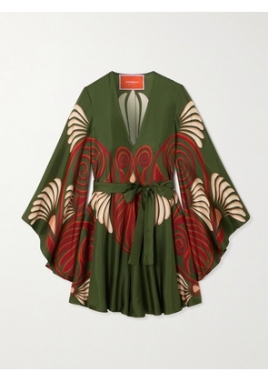 La DoubleJ - Magnifico Belted Printed Silk Mini Dress - Green - xx small,x small,small,medium,large,xx large
