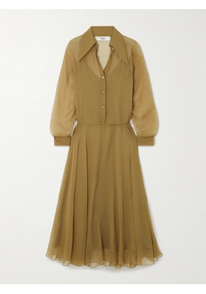 Chloé - Pleated Organic Silk-mousseline Midi Shirt Dress - Brown - FR 34,FR 36,FR 38,FR 40,FR 42,FR 44