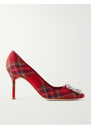 Manolo Blahnik - Hangisi 90 Crystal-embellished Checked Wool Pumps - Red - IT36,IT36.5,IT37,IT37.5,IT38,IT38.5,IT39,IT39.5,IT40,IT41,IT42