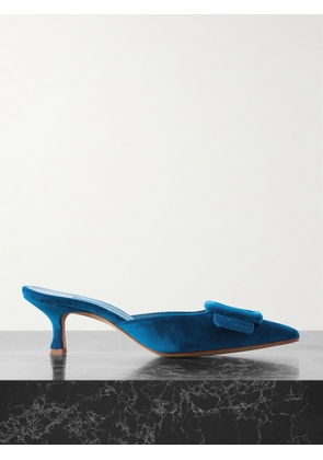 Manolo Blahnik - Maysale 50 Buckled Velvet Mules - Blue - IT35,IT36,IT36.5,IT37,IT37.5,IT38,IT38.5,IT39,IT39.5,IT40,IT40.5,IT41,IT41.5,IT42,IT42.5,IT43