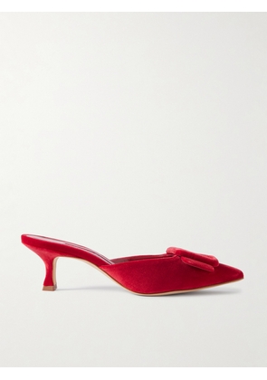 Manolo Blahnik - Maysale 50 Buckled Velvet Mules - Red - IT35,IT36,IT36.5,IT37,IT37.5,IT38,IT38.5,IT39,IT39.5,IT40,IT40.5,IT41,IT41.5,IT42,IT43