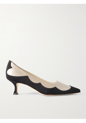 Manolo Blahnik - Fabraka 50 Crepe-trimmed Satin Point-toe Pumps - Cream - IT36,IT36.5,IT37,IT37.5,IT38,IT38.5,IT39,IT39.5,IT40,IT40.5,IT41,IT42