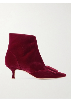 Manolo Blahnik - Baylow 50 Buckled Velvet Ankle Boots - Red - IT36,IT36.5,IT37,IT37.5,IT38,IT38.5,IT39,IT39.5,IT40,IT40.5,IT41,IT42