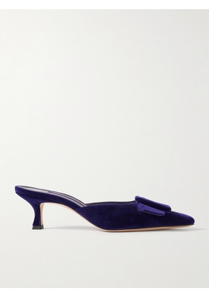 Manolo Blahnik - Maysale 50 Buckled Velvet Mules - Purple - IT35,IT36,IT36.5,IT37,IT37.5,IT38,IT38.5,IT39,IT39.5,IT40,IT40.5,IT41,IT41.5,IT42,IT42.5,IT43
