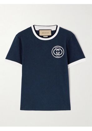 Gucci - Embroidered Cotton-jersey T-shirt - Blue - XXS,XS,S,M,L,XL