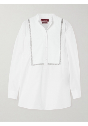 Gucci - Embellished Piqué-trimmed Cotton-poplin Blouse - White - IT38,IT40,IT42,IT44