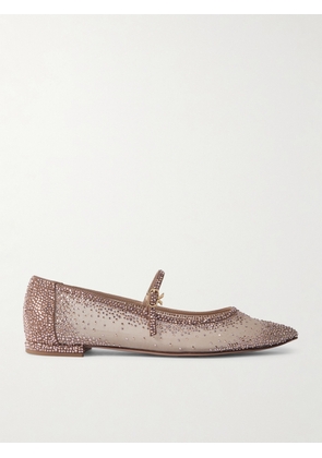 Gianvito Rossi - Rania Crystal-embellished Suede-trimmed Organza Ballet Flats - Neutrals - IT36.5,IT37,IT37.5,IT38,IT38.5,IT39,IT39.5,IT40,IT41