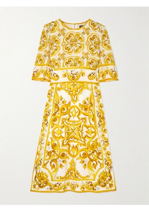 Dolce & Gabbana - Maiolica Printed Silk-blend Charmeuse Mini Dress - Yellow - IT36,IT38,IT40,IT42,IT44,IT46,IT48,IT50
