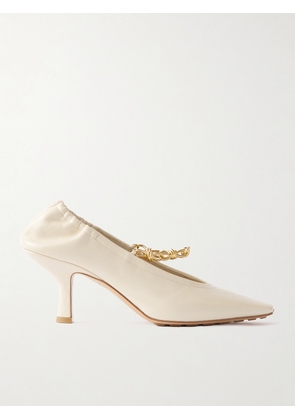 Bottega Veneta - Melbourne Embellished Glossed Crinkled-leather Pumps - Cream - EU 37,EU 38,EU 39