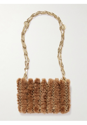 RABANNE - 1969 Nano Embellished Leather And Shearling Shoulder Bag - Brown - One size