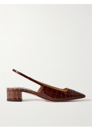 Aquazzura - Ginza 35 Croc-effect Leather Slingback Pumps - Brown - IT34,IT35,IT35.5,IT36,IT36.5,IT37,IT37.5,IT38,IT38.5,IT39,IT39.5,IT40,IT40.5,IT41,IT41.5,IT42